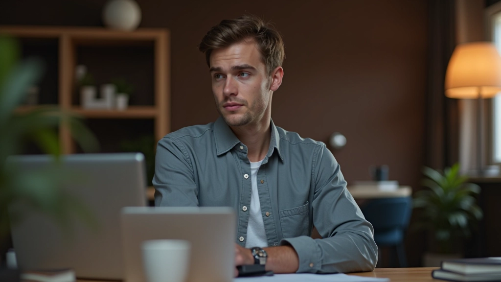 Persoon die aan laptop werkt met boekenplank op achtergrond, in thuis kantoor omgeving
